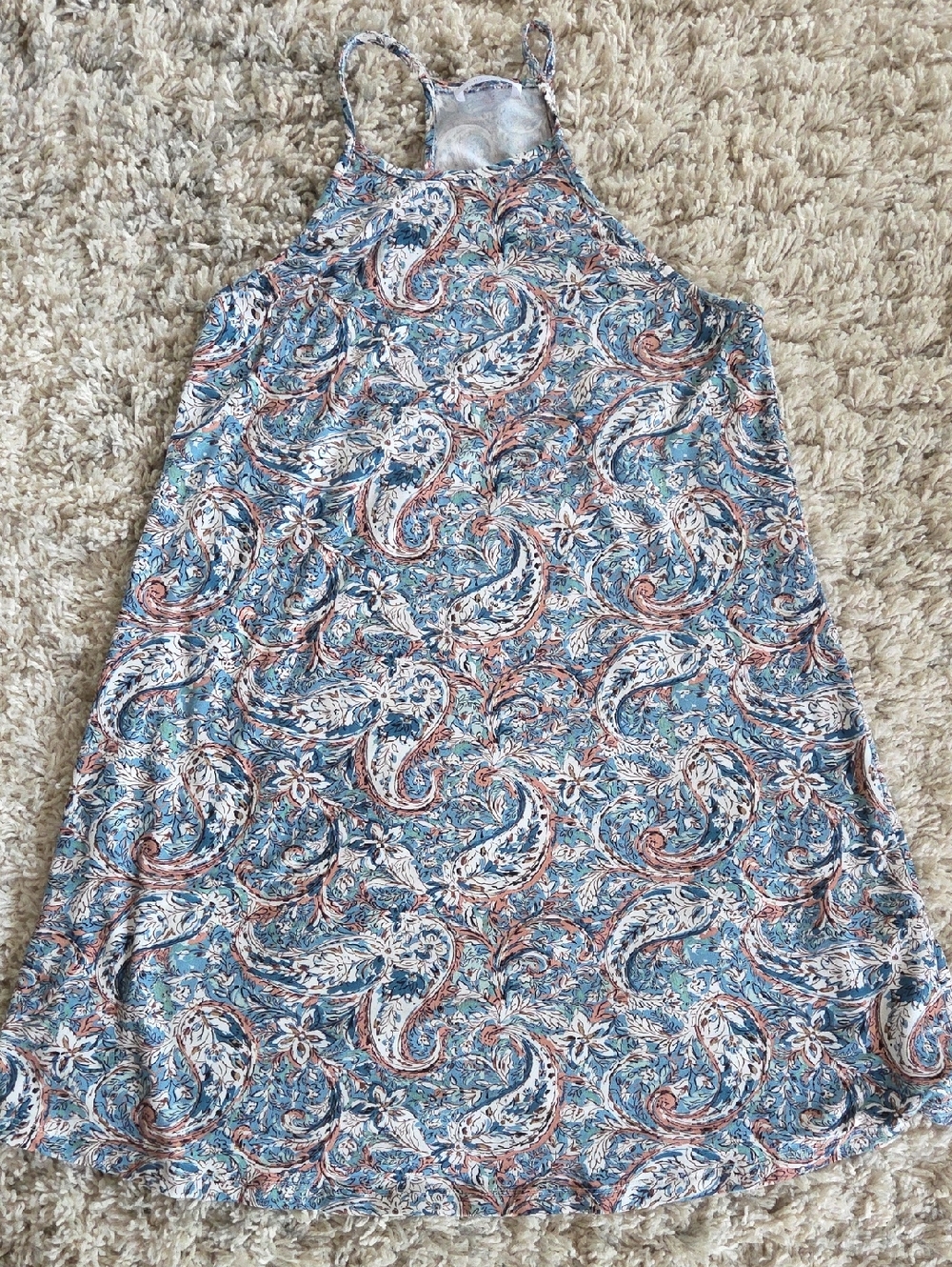 French Grey Blue and Rust Paisley Racerback Dress